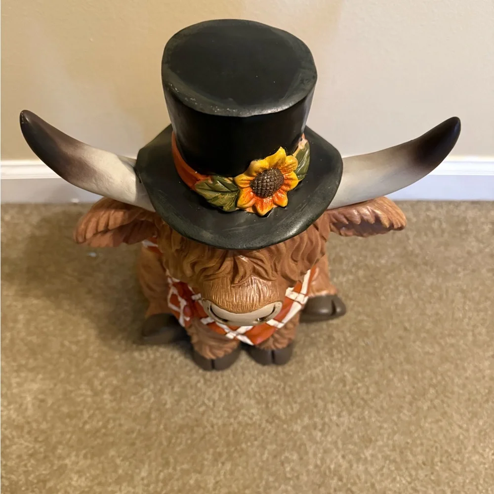 Hobby Lobby Fall Highland Cow Wearing Top Hat With Sunflower Autumn LARGE NEW - Picture 5 of 5